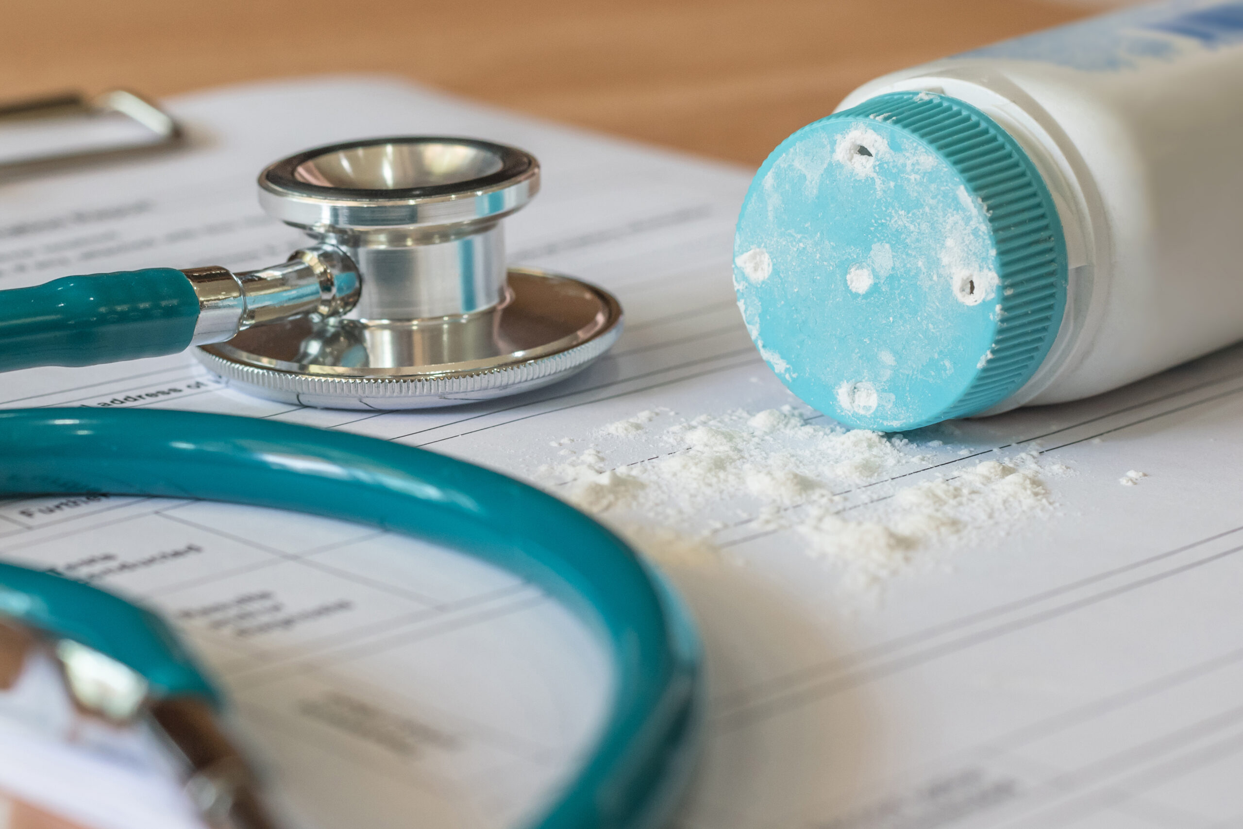 Talcum powder and doctor’s stethoscope
