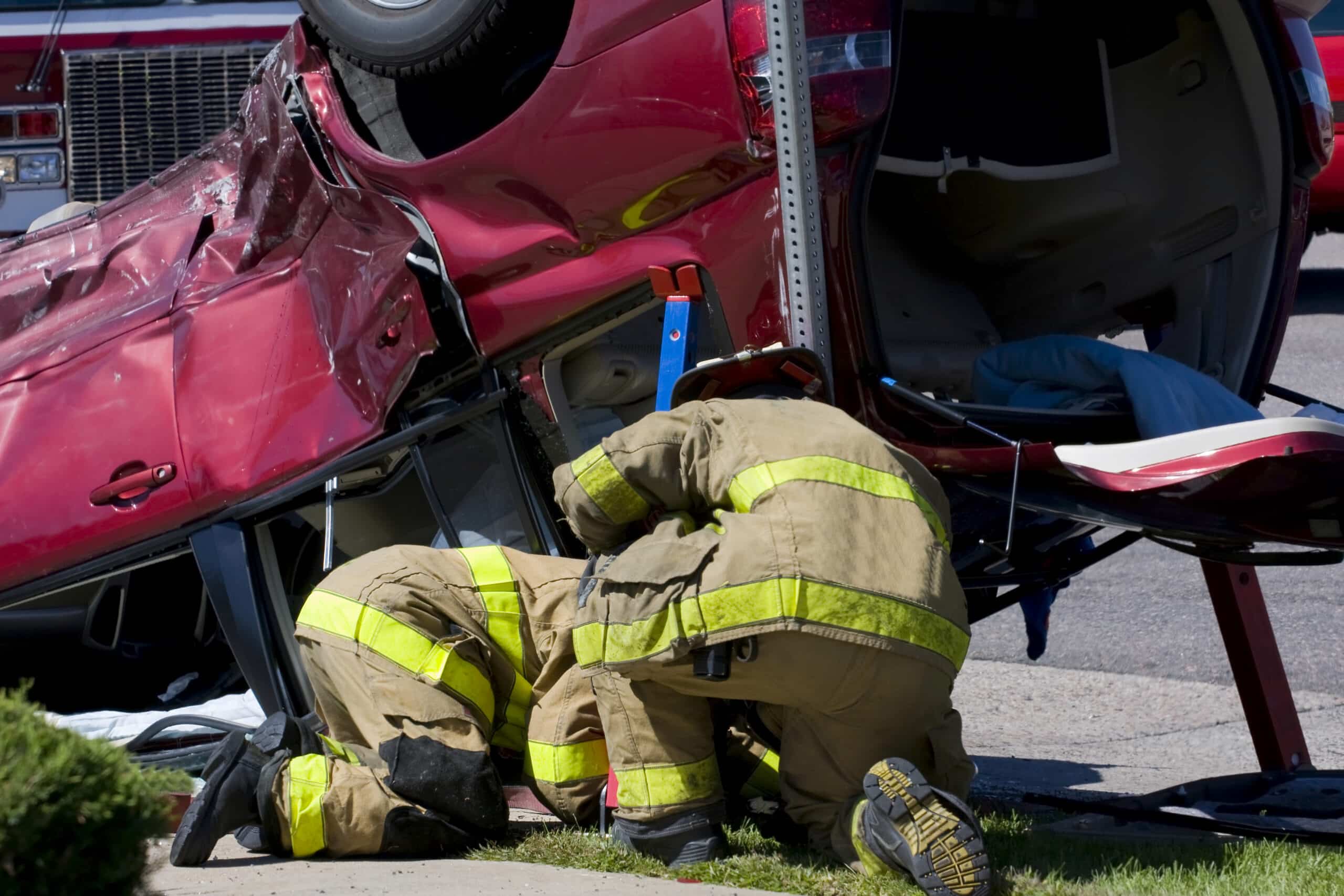 paramedics at rollover accident